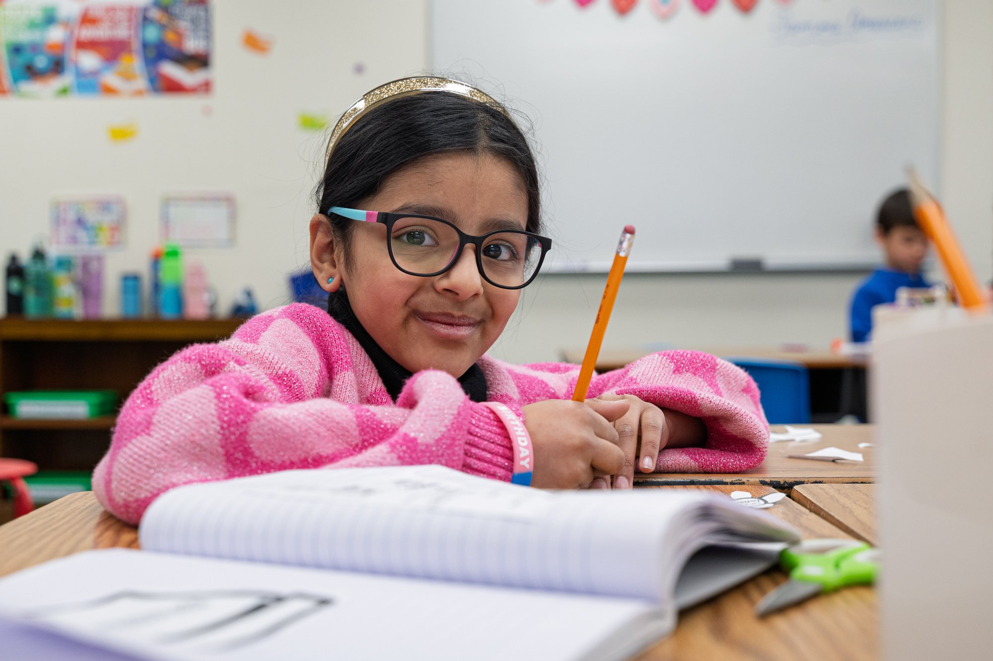 Student studying in a classroom